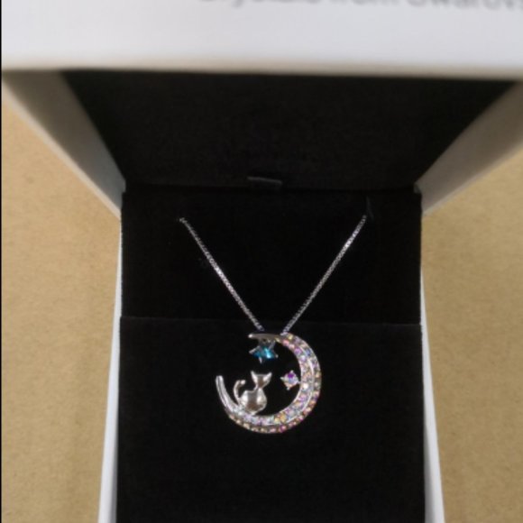 Cat on Moon Necklace Pendant with Swarovski - Picture 2 of 5